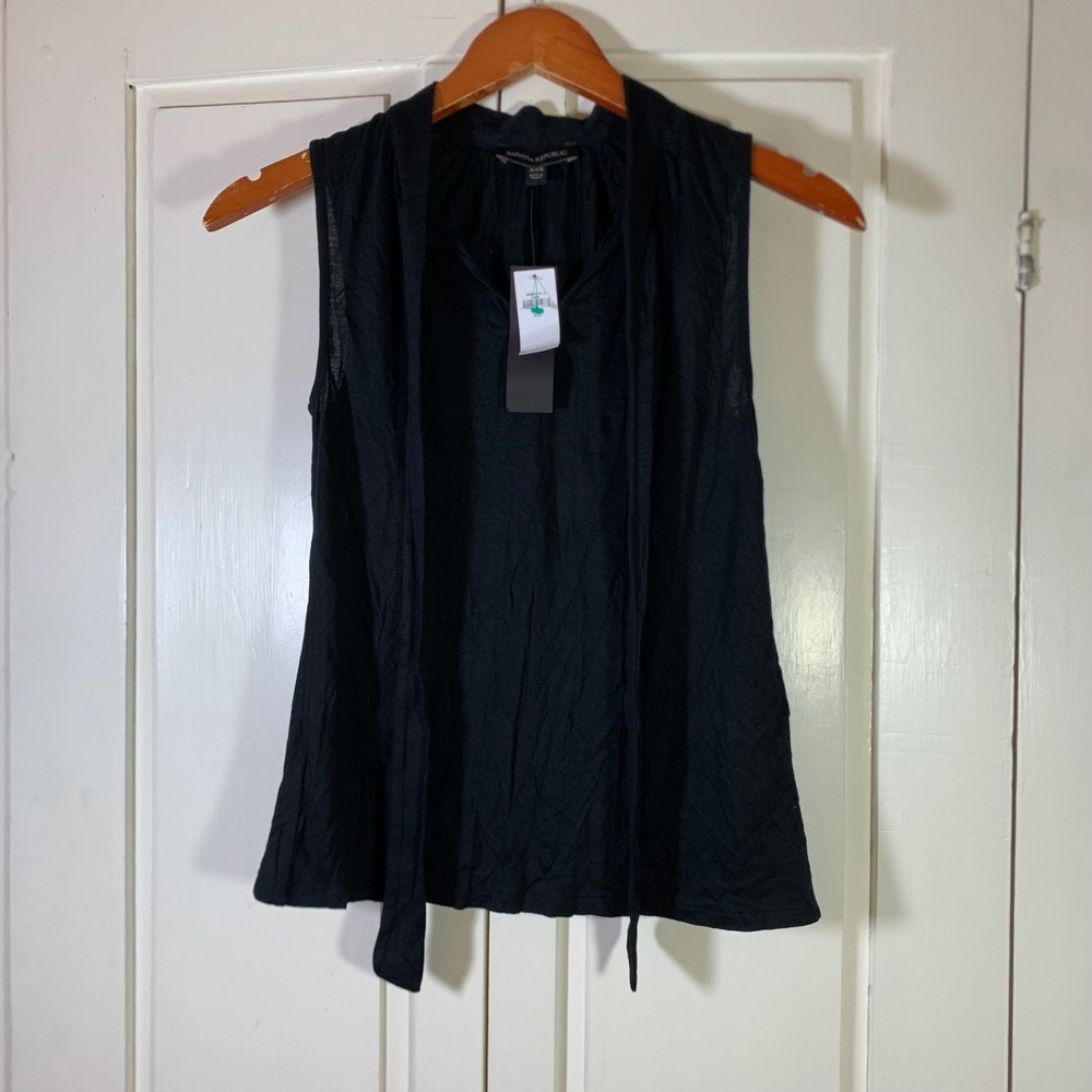 Banana Republic Womens Black Sleeveless Tie Neck Top XXS Secretary Office NEW